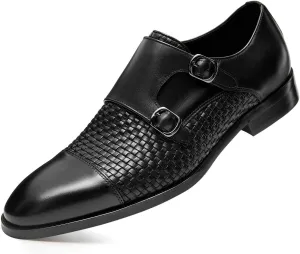 FRASOICUS Men s Dress Shoes Genuine Leather Single Monk Strap Slip-On Shoes for Formal Occasions