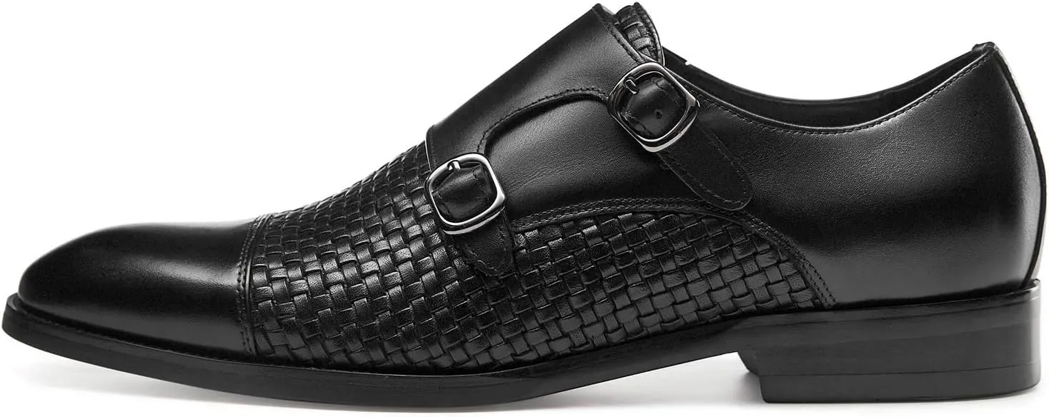 FRASOICUS Men s Dress Shoes Genuine Leather Single Monk Strap Slip-On Shoes for Formal Occasions