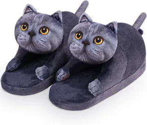 Funny Cat Slippers for Women,Fuzzy Animal Indoor House Shoes with Soft Memory Foam,Comfy Plush Warm Slip-on Slippers,Cat Gifts for Cat Lover