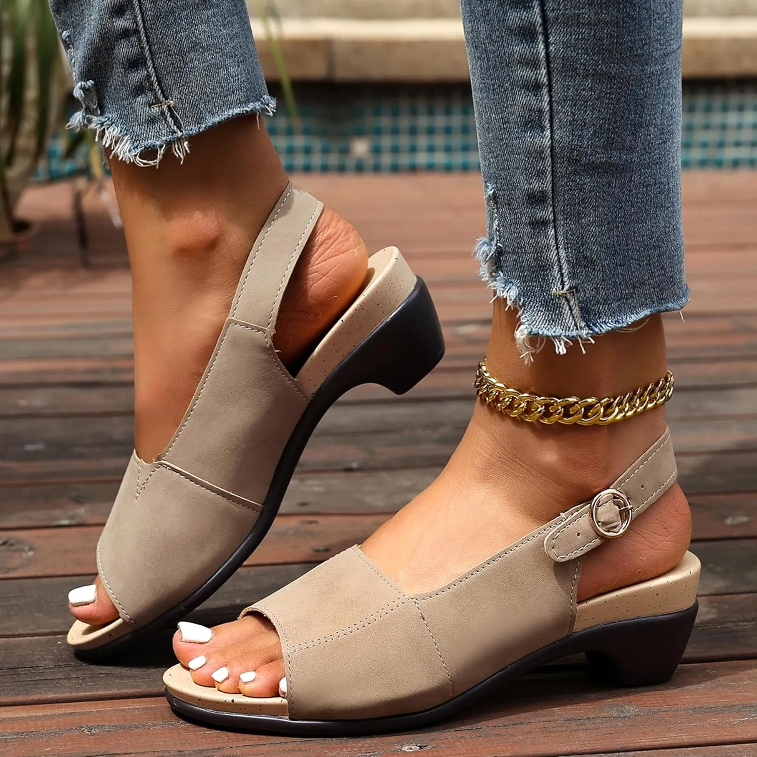 Gicoiz Light Weight Sandal Women Slingback Block Heels