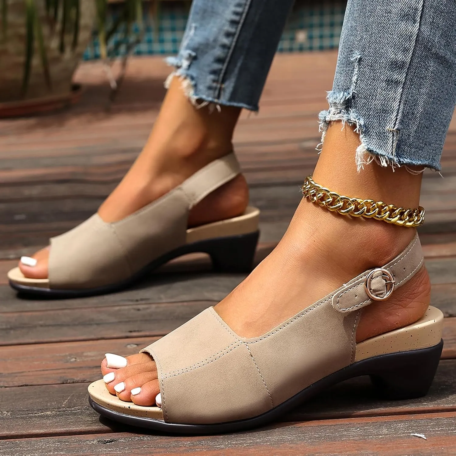 Gicoiz Light Weight Sandal Women Slingback Block Heels