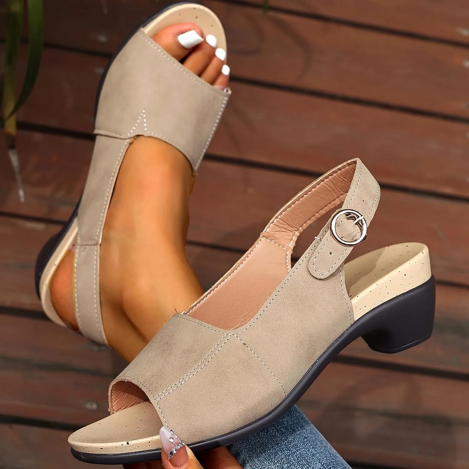 Gicoiz Light Weight Sandal Women Slingback Block Heels