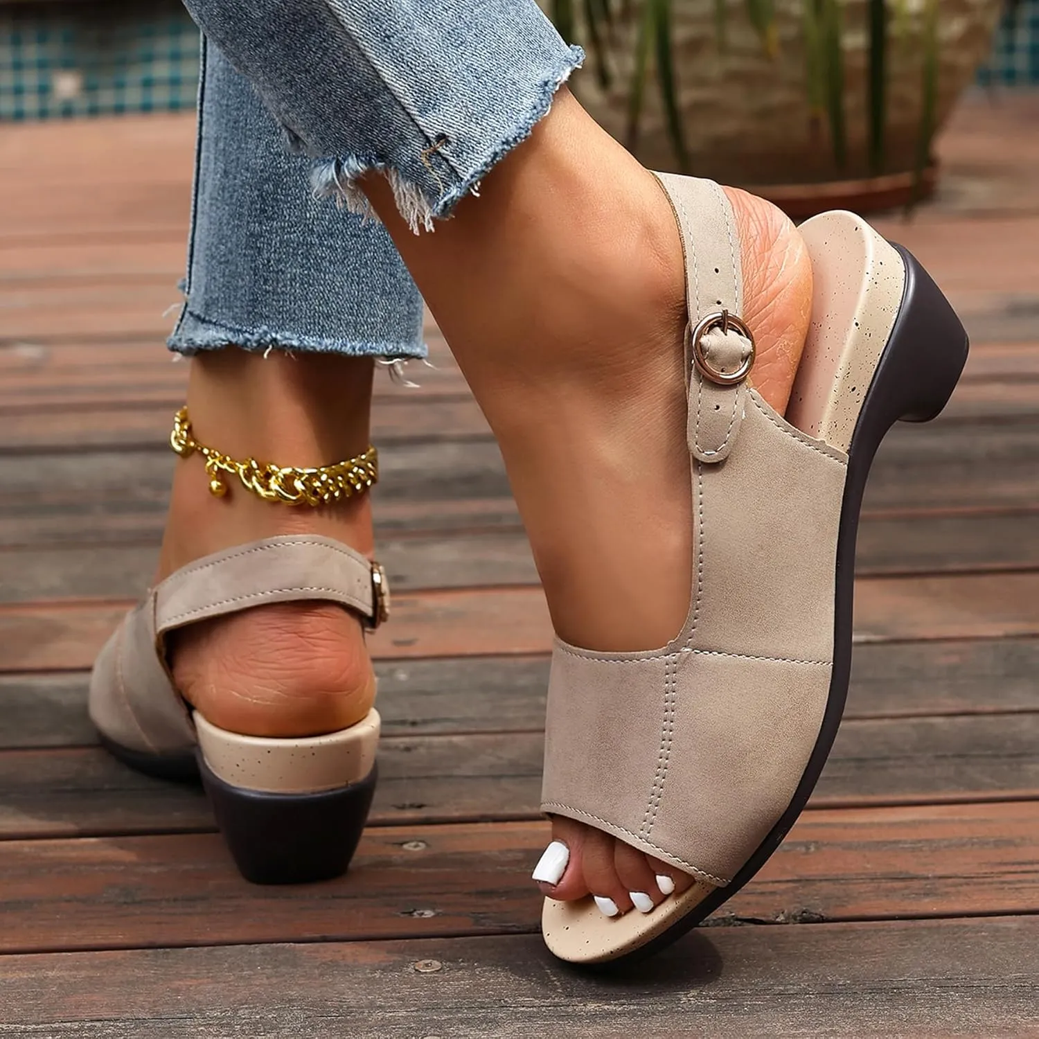 Gicoiz Light Weight Sandal Women Slingback Block Heels