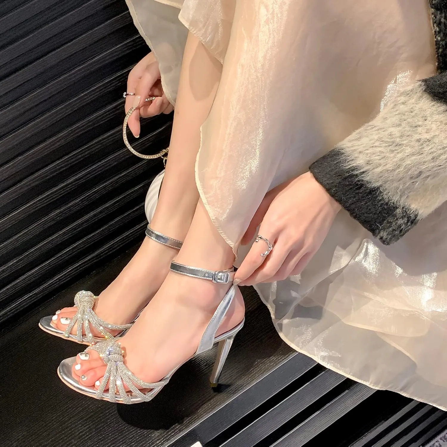 Gicoiz Stiletto Heels Bride Wedding Ankle Strap Sandals