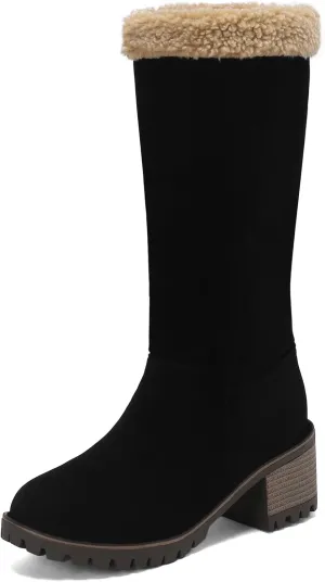 Gicoiz Women Block Heels Warm Mid Calf Snow Boots