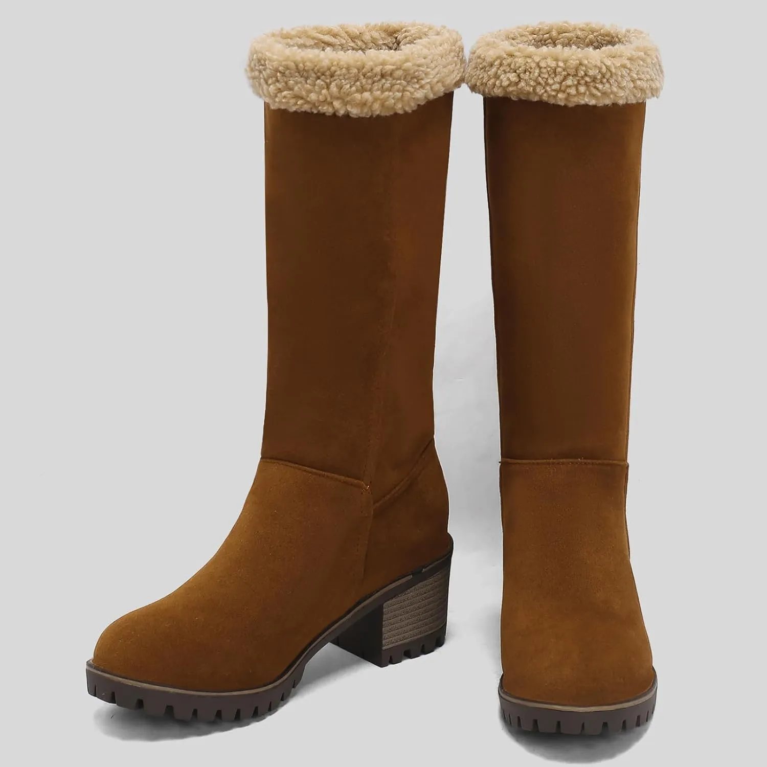 Gicoiz Women Block Heels Warm Mid Calf Snow Boots