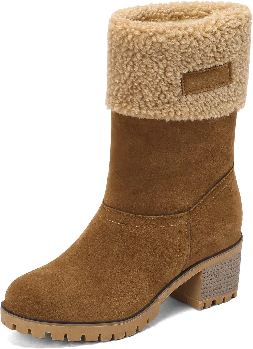 Gicoiz Women Block Heels Warm Mid Calf Snow Boots
