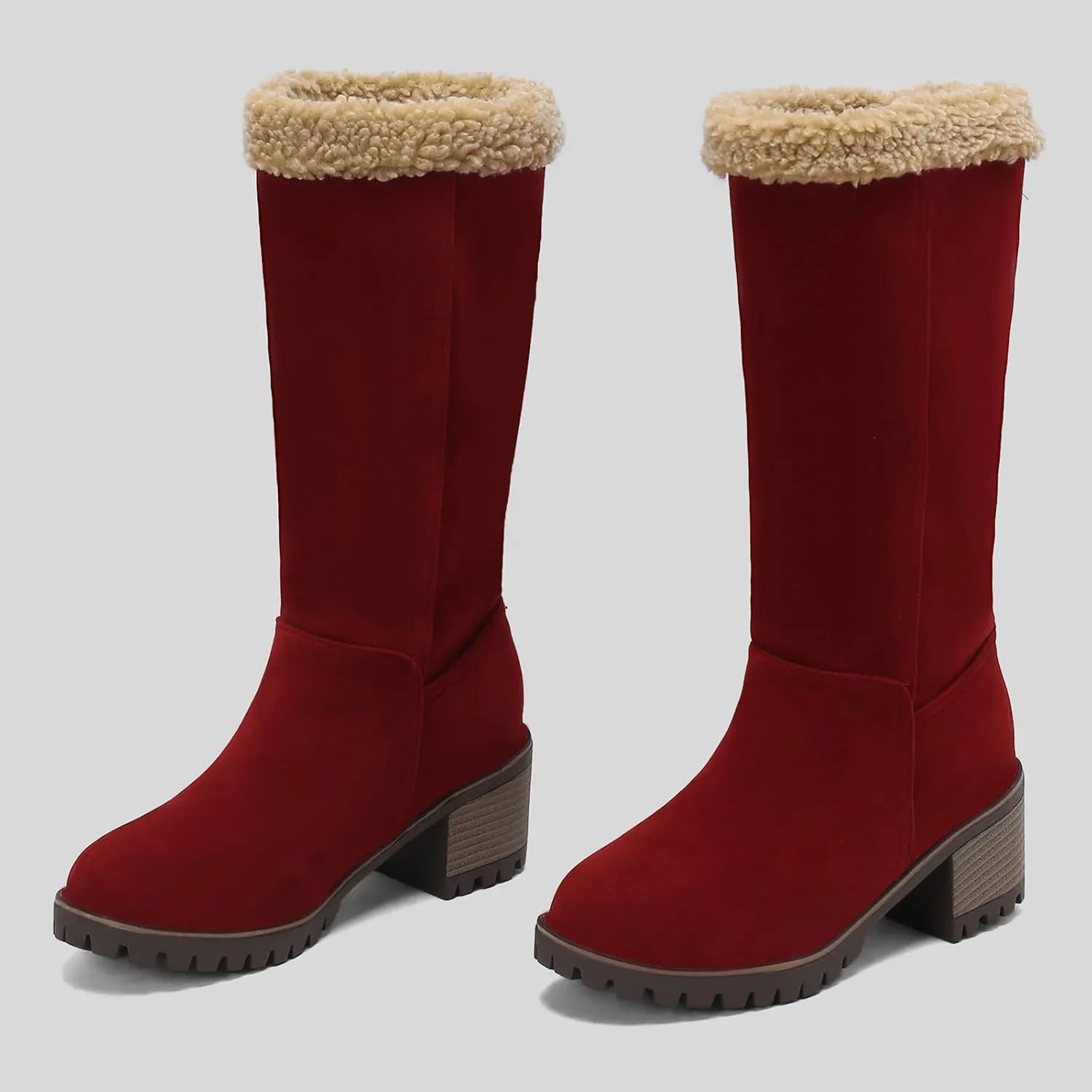 Gicoiz Women Block Heels Warm Mid Calf Snow Boots