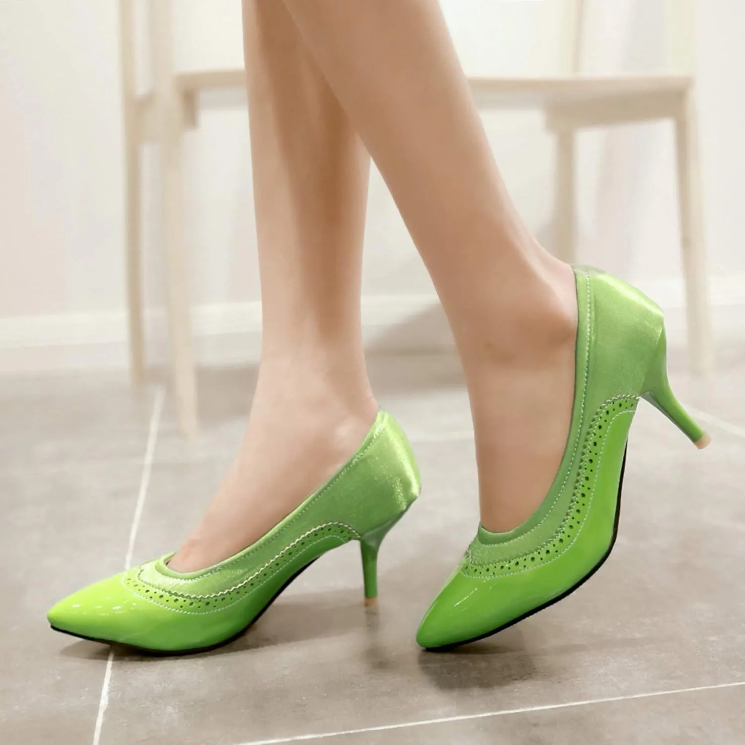 Gicoiz Women Pointed Toe Brogue Stiletto Heels Pumps