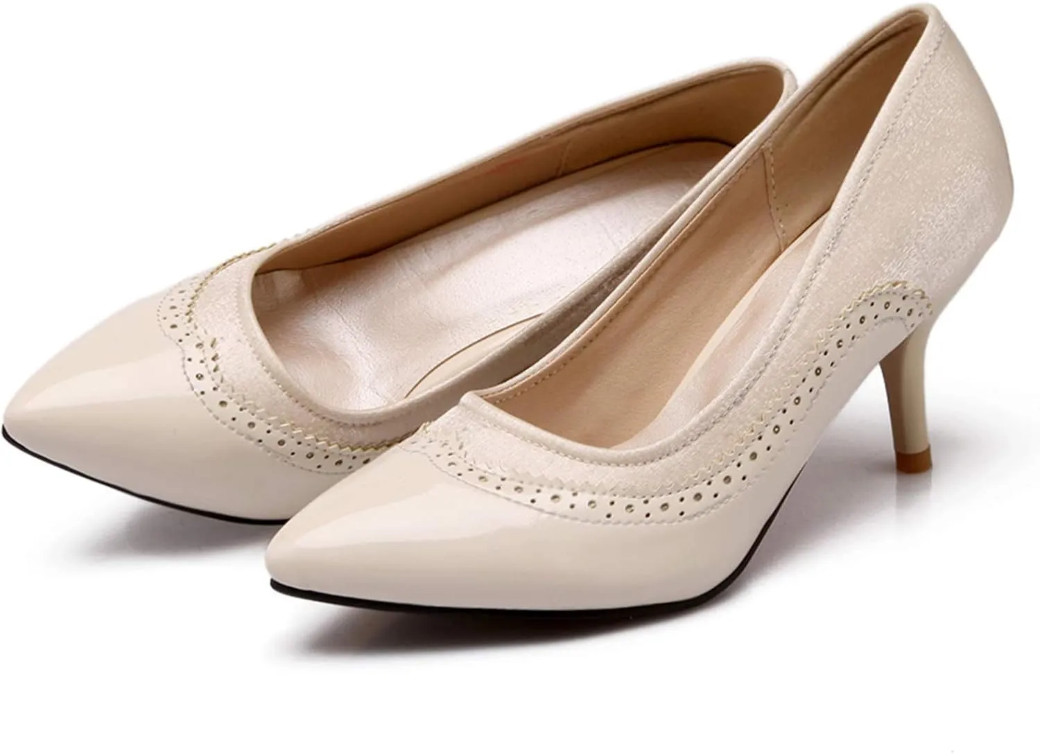 Gicoiz Women Pointed Toe Brogue Stiletto Heels Pumps