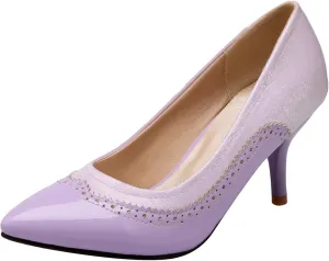 Gicoiz Women Pointed Toe Brogue Stiletto Heels Pumps