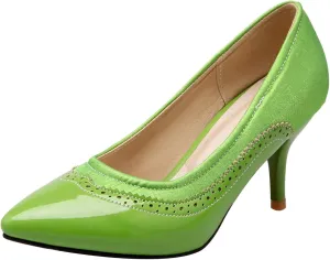 Gicoiz Women Pointed Toe Brogue Stiletto Heels Pumps