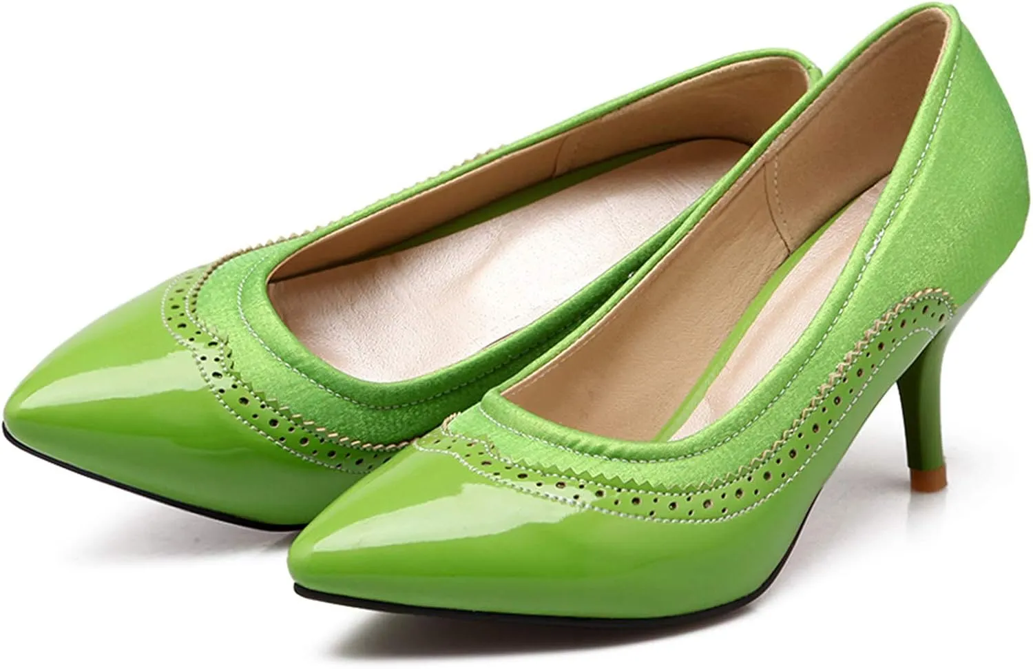 Gicoiz Women Pointed Toe Brogue Stiletto Heels Pumps