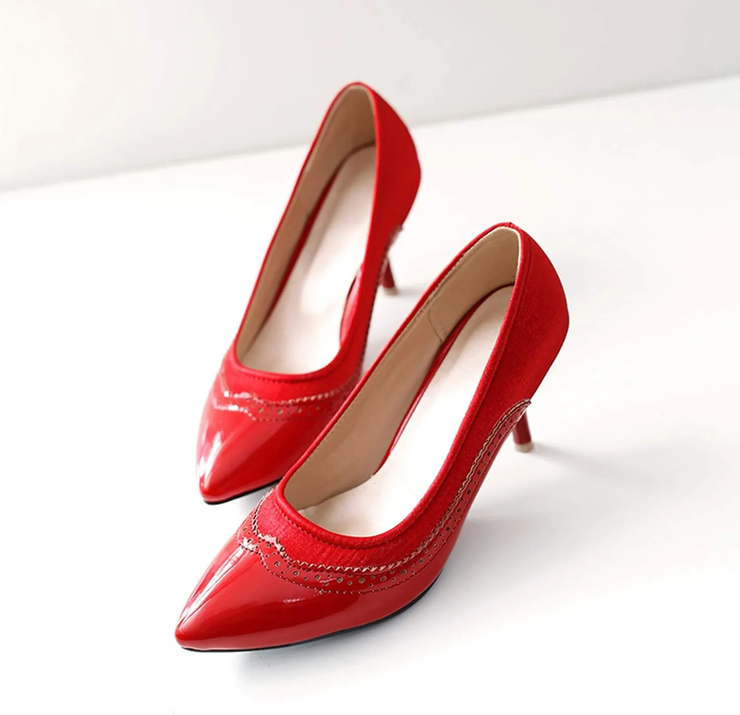 Gicoiz Women Pointed Toe Brogue Stiletto Heels Pumps