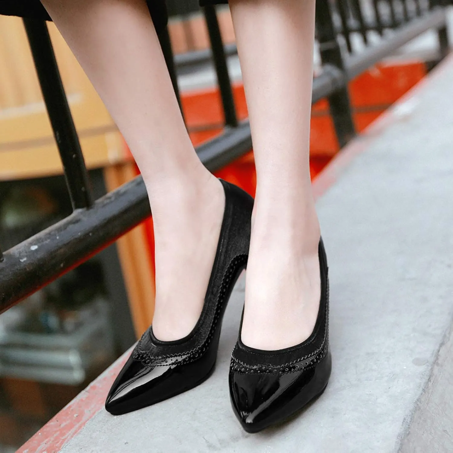 Gicoiz Women Pointed Toe Brogue Stiletto Heels Pumps