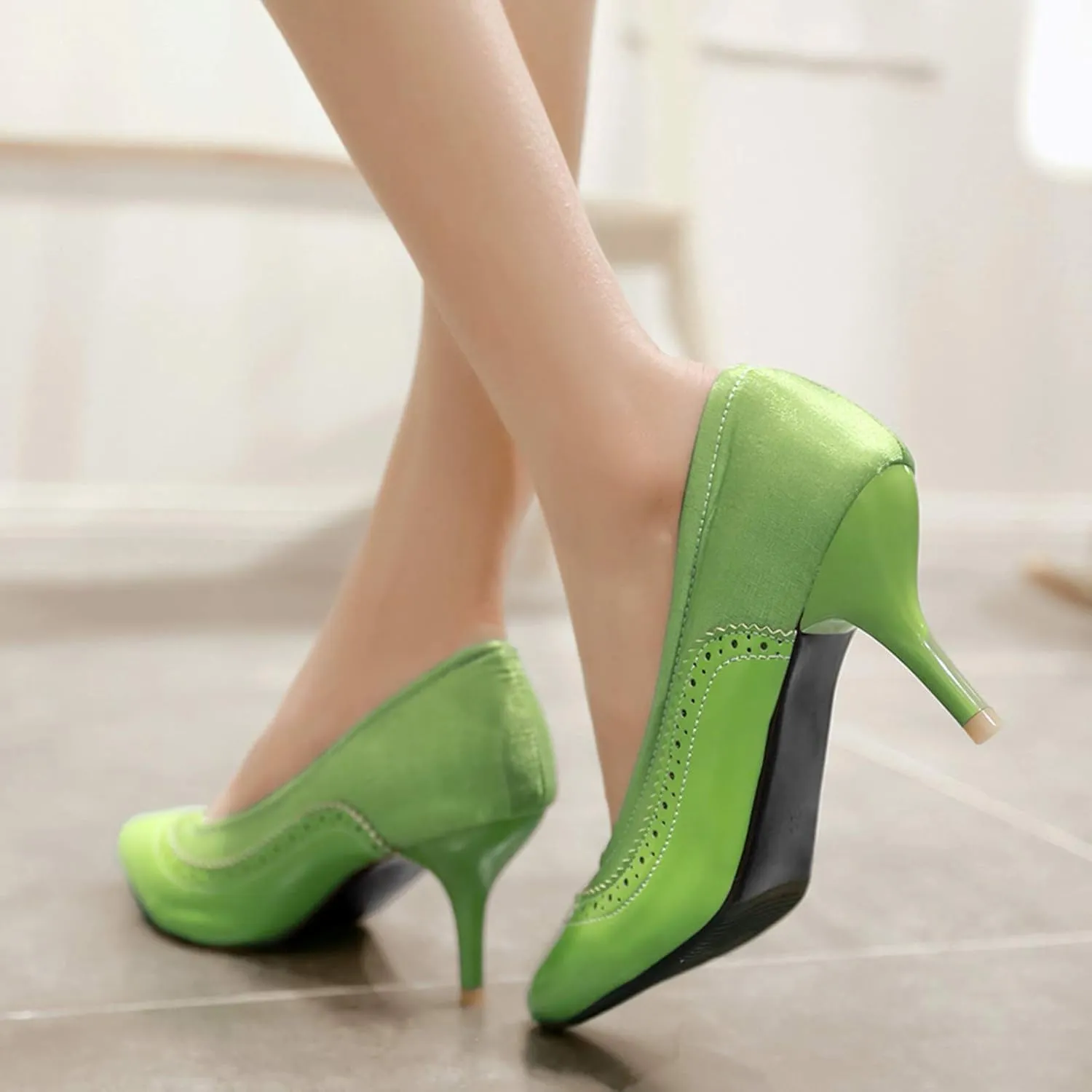 Gicoiz Women Pointed Toe Brogue Stiletto Heels Pumps