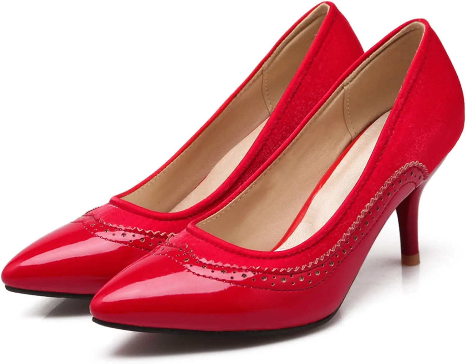 Gicoiz Women Pointed Toe Brogue Stiletto Heels Pumps