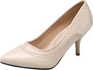 Gicoiz Women Pointed Toe Brogue Stiletto Heels Pumps