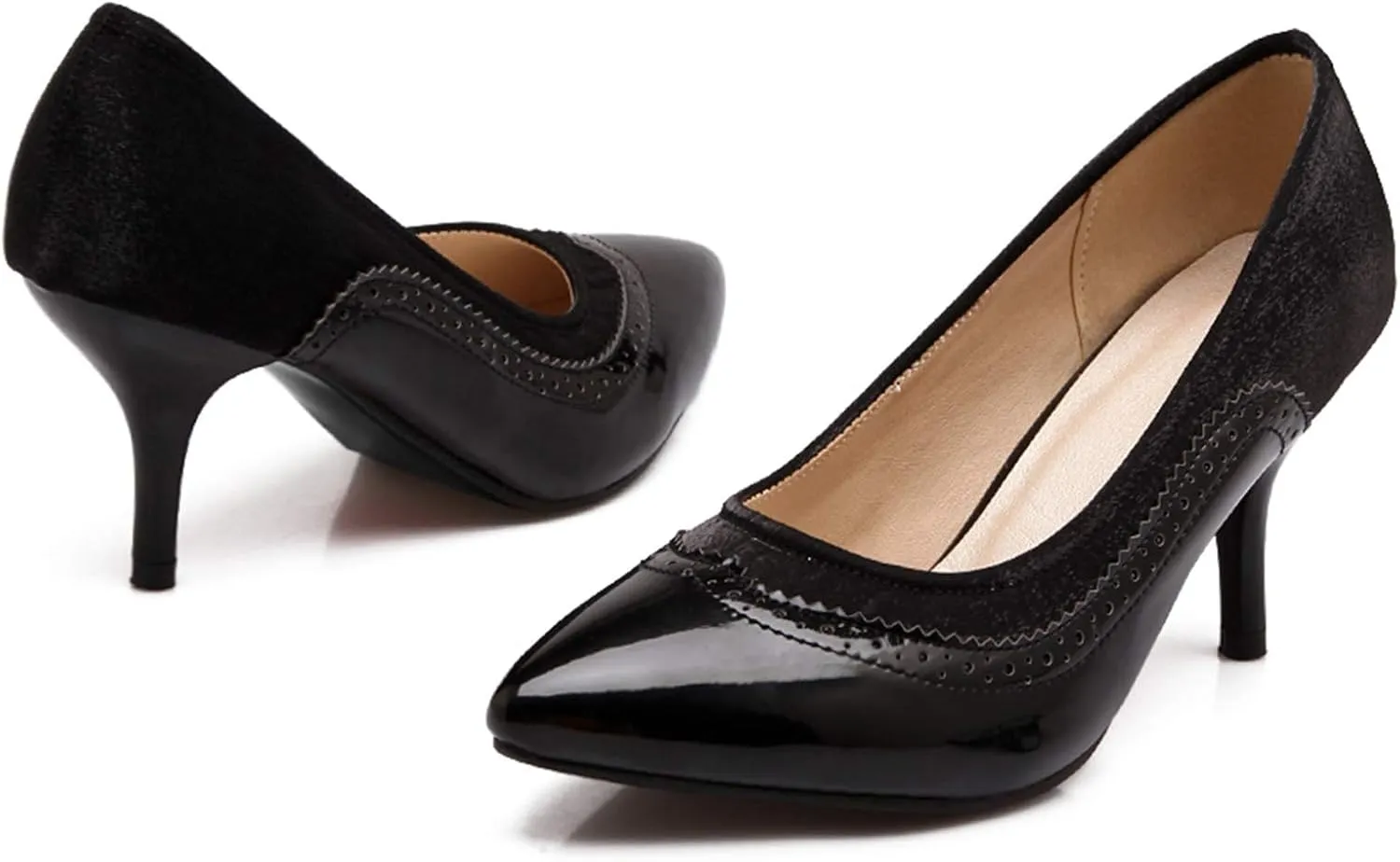 Gicoiz Women Pointed Toe Brogue Stiletto Heels Pumps