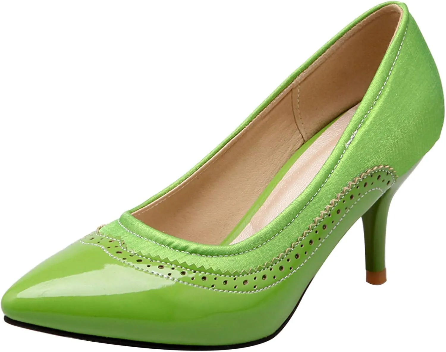 Gicoiz Women Pointed Toe Brogue Stiletto Heels Pumps