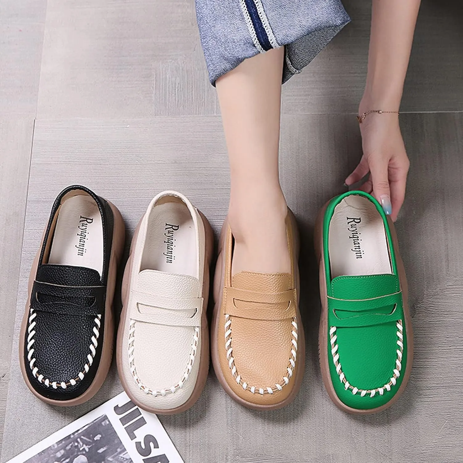 Giltpeak Lurebest Shoes for Women, Women's Leather Platform Soft Sole Low Top Sneakers, Slip On Lightweight Loafers