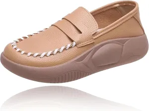 Giltpeak Lurebest Shoes for Women, Women's Leather Platform Soft Sole Low Top Sneakers, Slip On Lightweight Loafers