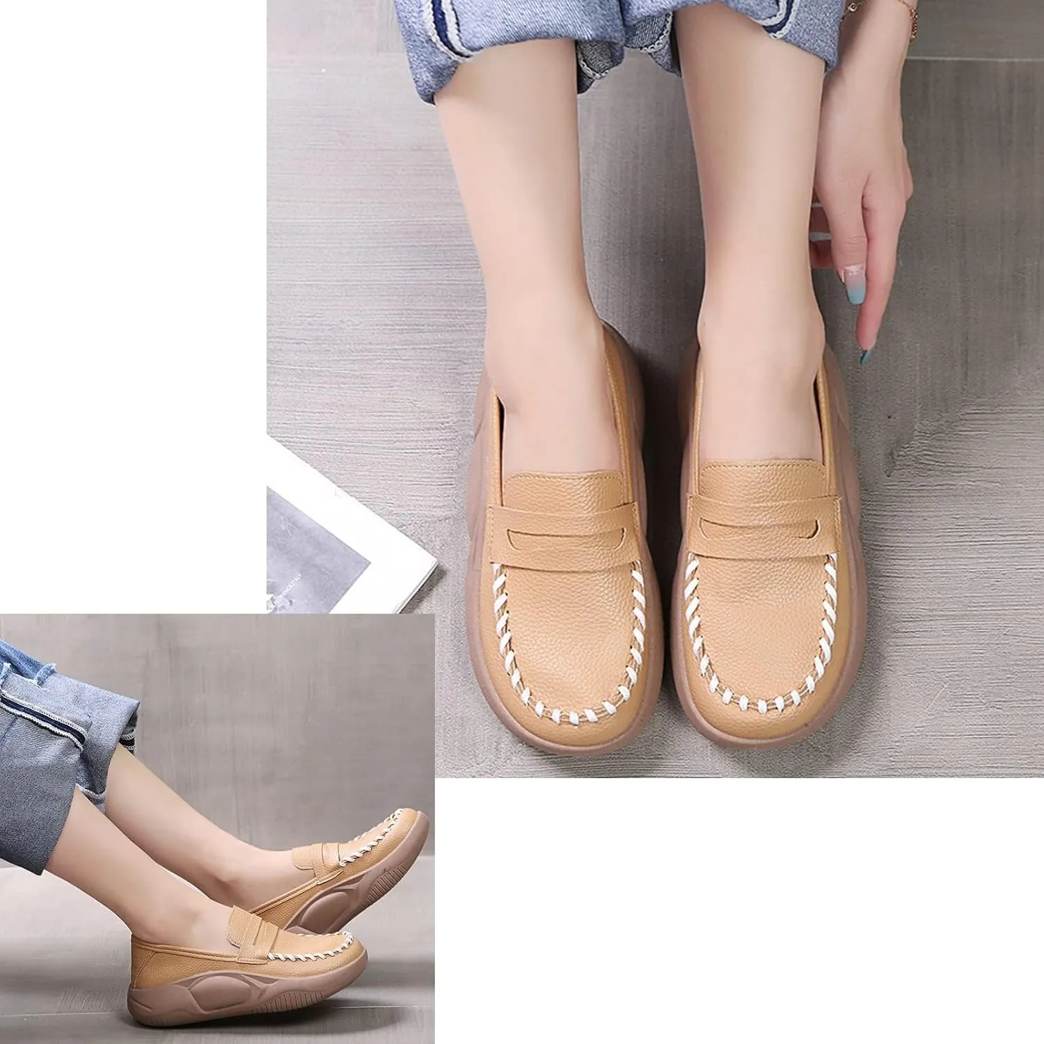 Giltpeak Lurebest Shoes for Women, Women's Leather Platform Soft Sole Low Top Sneakers, Slip On Lightweight Loafers