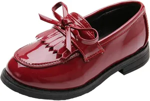 Girls Patent Leather Slip-On Penny Loafers Oxford Flats School Uniform Dress Shoes