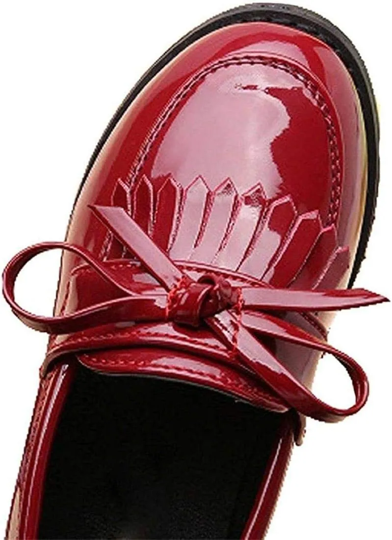 Girls Patent Leather Slip-On Penny Loafers Oxford Flats School Uniform Dress Shoes