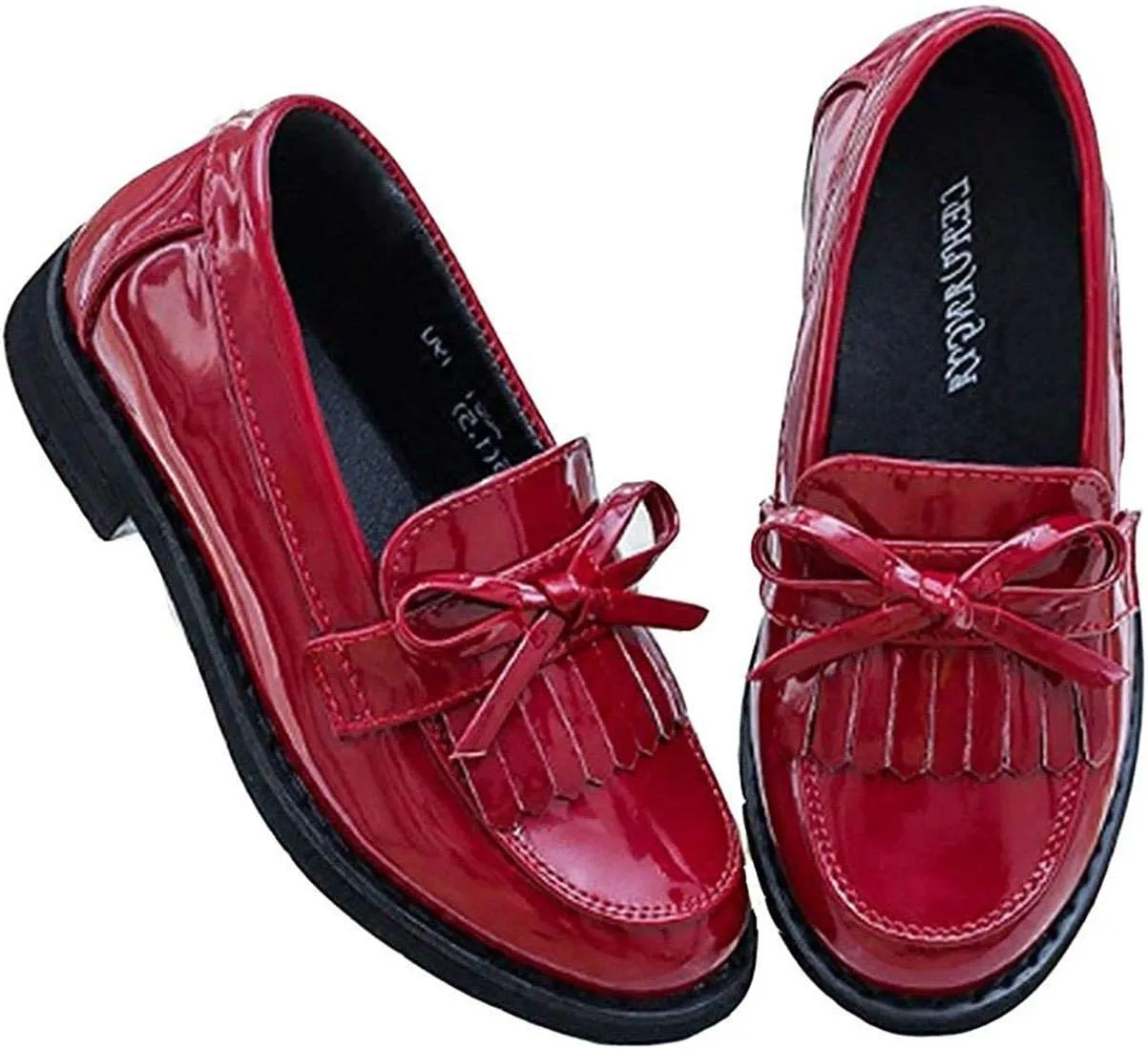 Girls Patent Leather Slip-On Penny Loafers Oxford Flats School Uniform Dress Shoes