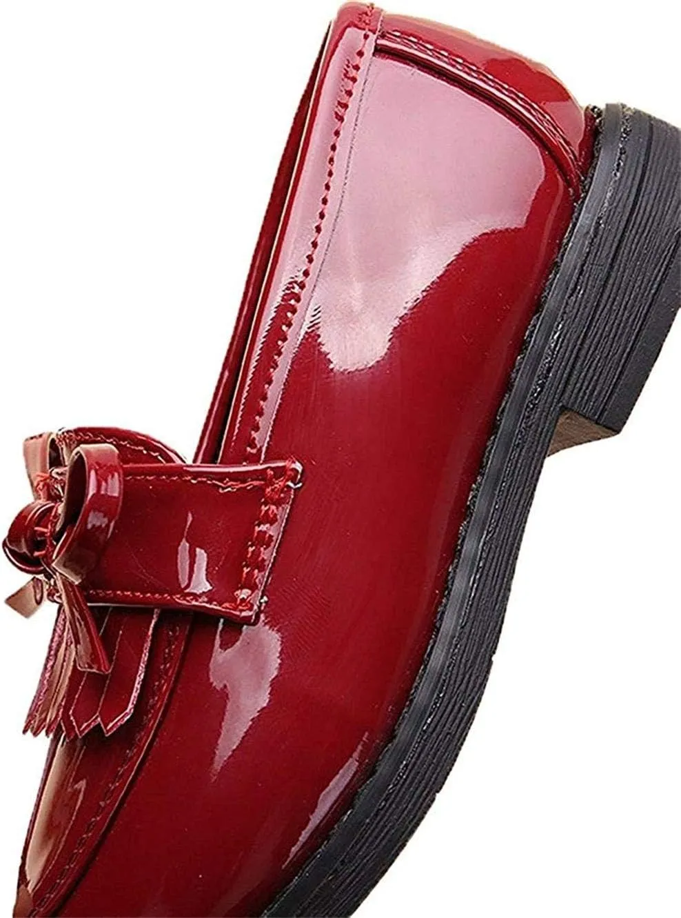 Girls Patent Leather Slip-On Penny Loafers Oxford Flats School Uniform Dress Shoes