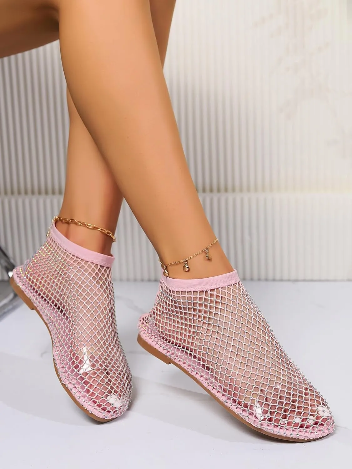 Glitter Shoes for Women, Ultra Comfortable Shiny Gem Mesh Flats, Sparkly Mesh Flat Sandals for Women