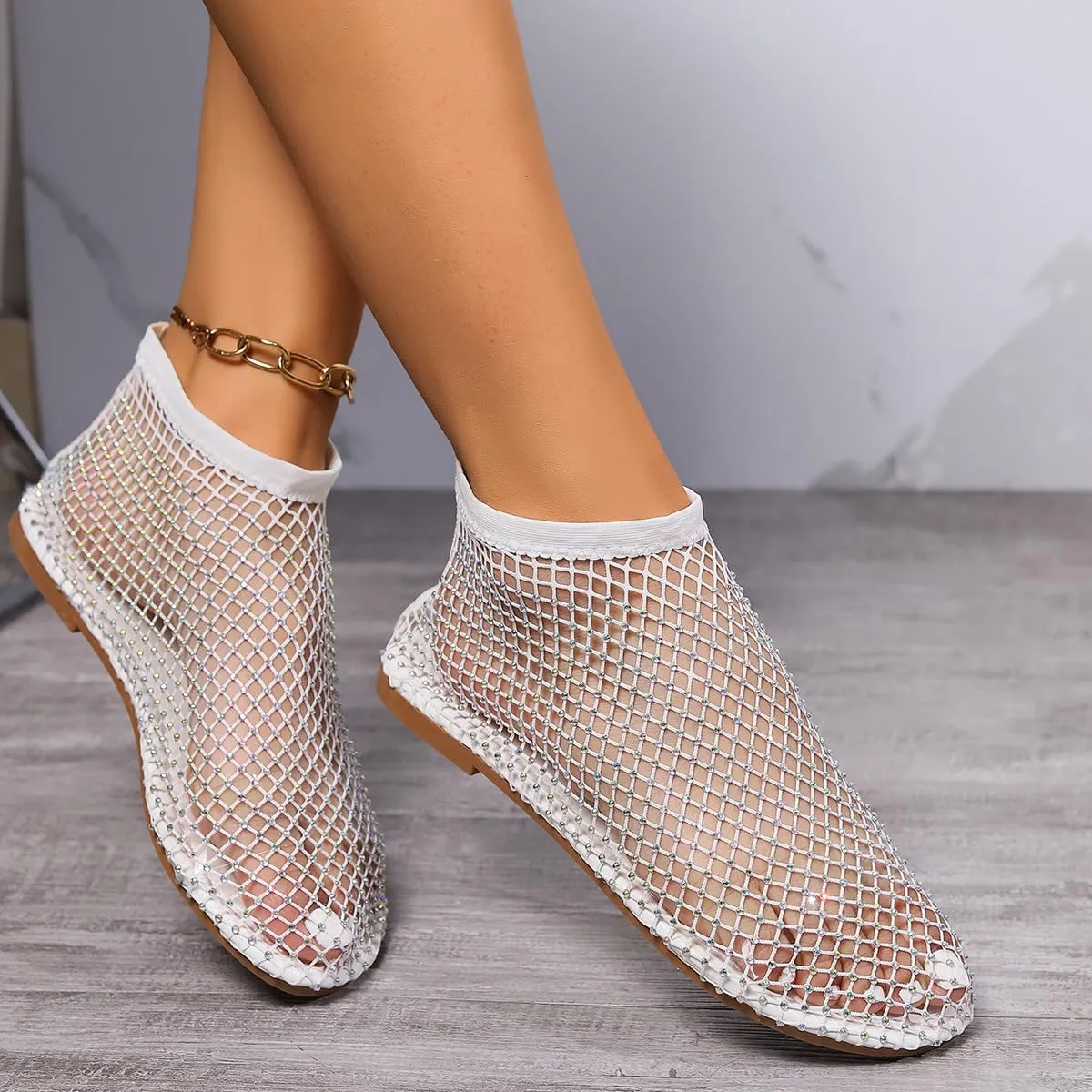Glitter Shoes for Women, Ultra Comfortable Shiny Gem Mesh Flats, Sparkly Mesh Flat Sandals for Women