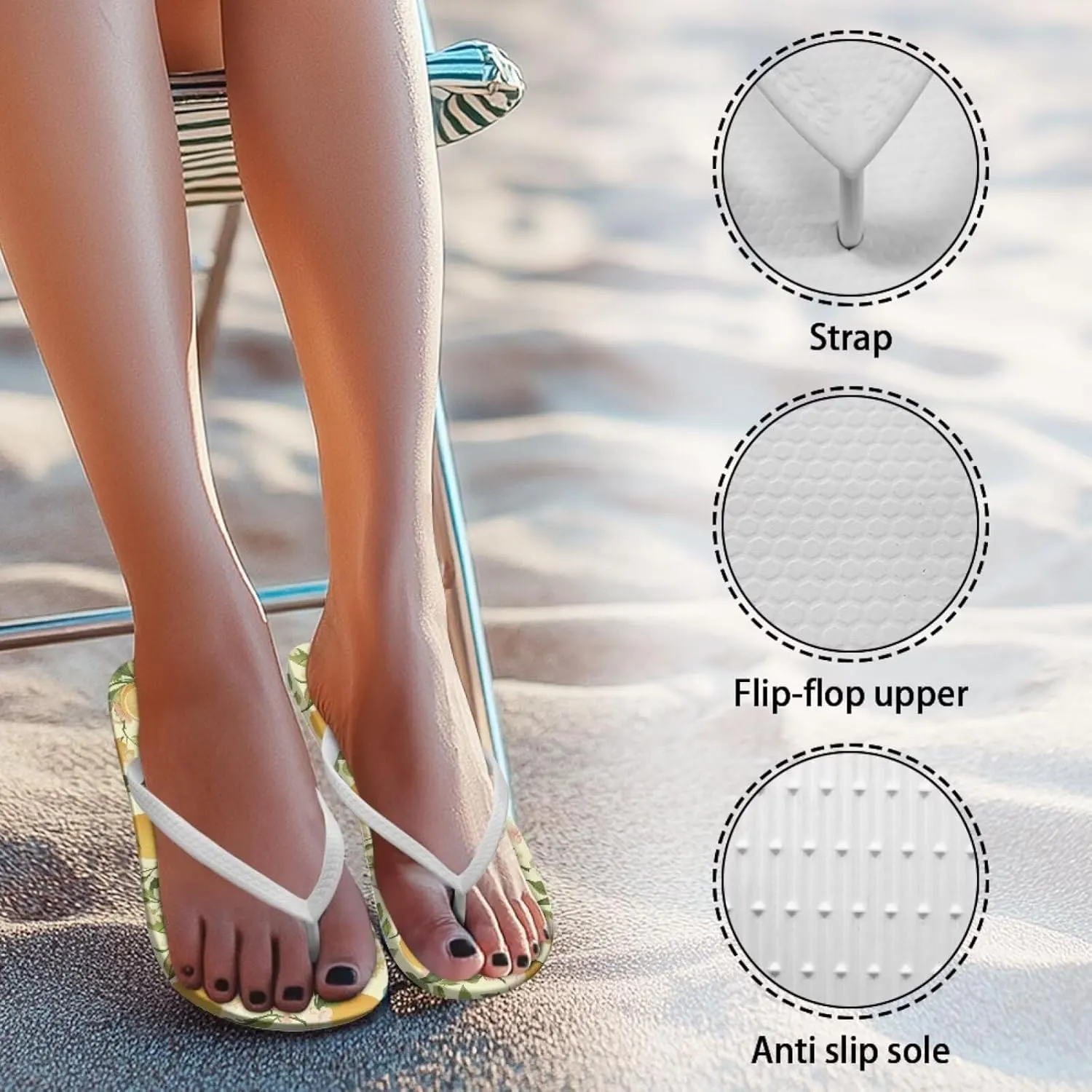 Hawaii Fruit Flip Flops Yoga Sandals for Women Memory Foam Footbed Summer Slippers Non Slip Beach Rubber Shower Shoes Outdoor Indoor Slipper Shoe
