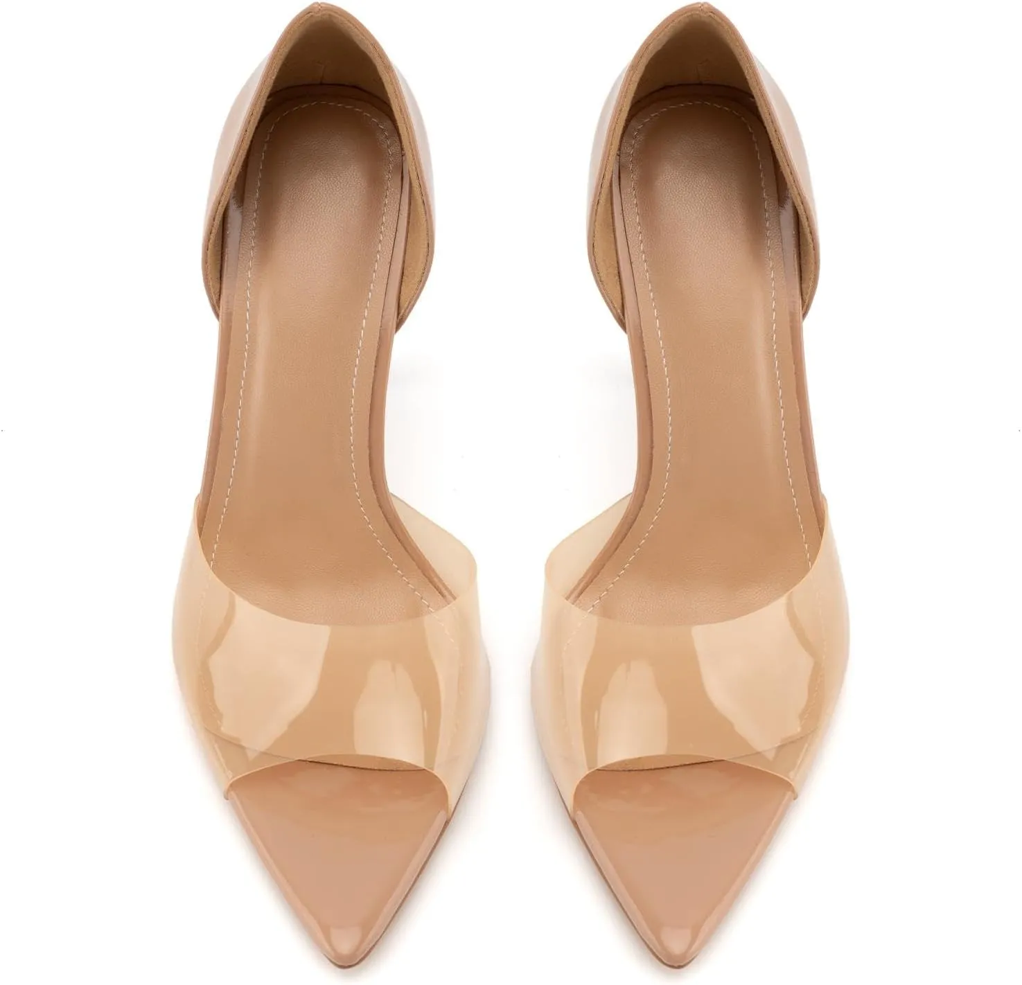 heelchic Clear Strap Heels for Women, Women Nude Pumps, Strappy Transparent Heeled Sandals Open Toe Slip On Shoes
