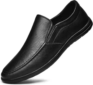 HOOENG Loafers Driving Moccasins Loafer Shoes for Men Genuine Leather Round Toe Stitching Details Comfortable Resistant Flexible Driving Slip on (Color : Black, Size : 7.5)