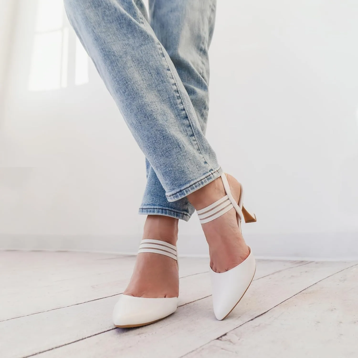 JENN ARDOR Women's Slingback Kitten Heels Pointed Closed Toe Low Stiletto Heels Dress Pumps Shoes for Women Comfortable Low Heeled Sandals Wedding Party Pumps