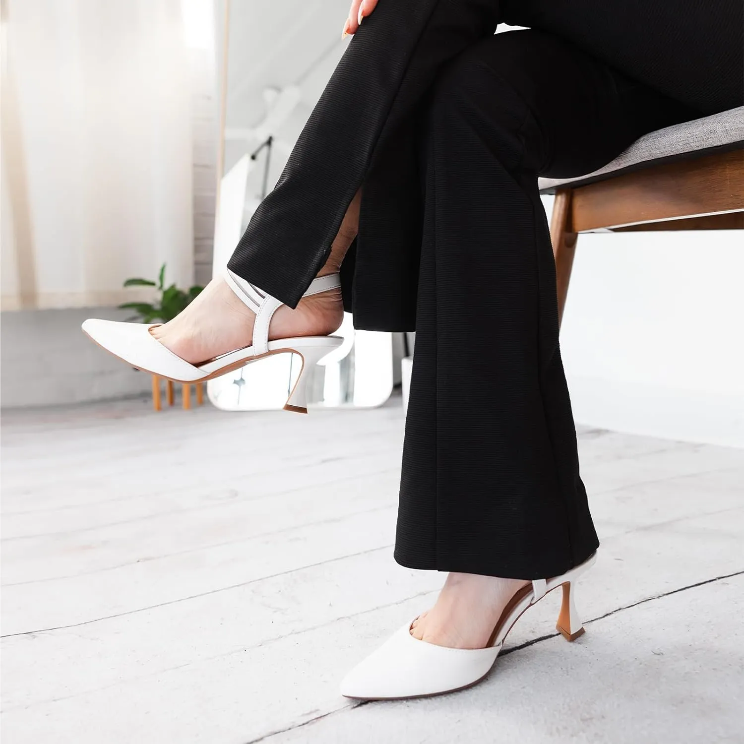 JENN ARDOR Women's Slingback Kitten Heels Pointed Closed Toe Low Stiletto Heels Dress Pumps Shoes for Women Comfortable Low Heeled Sandals Wedding Party Pumps