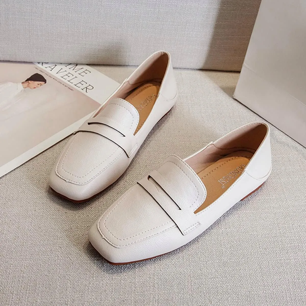 JOEupin Women's Penny Loafers Slip On Flats Comfort Driving Office Loafer Shoes