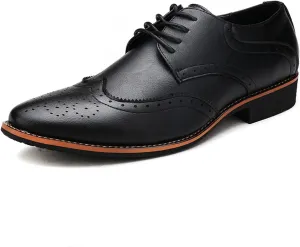 Julymens Men's Microfiber Leather Brogues Dress Shoes Pointed Toe Lace-Up Formal Business Shoes