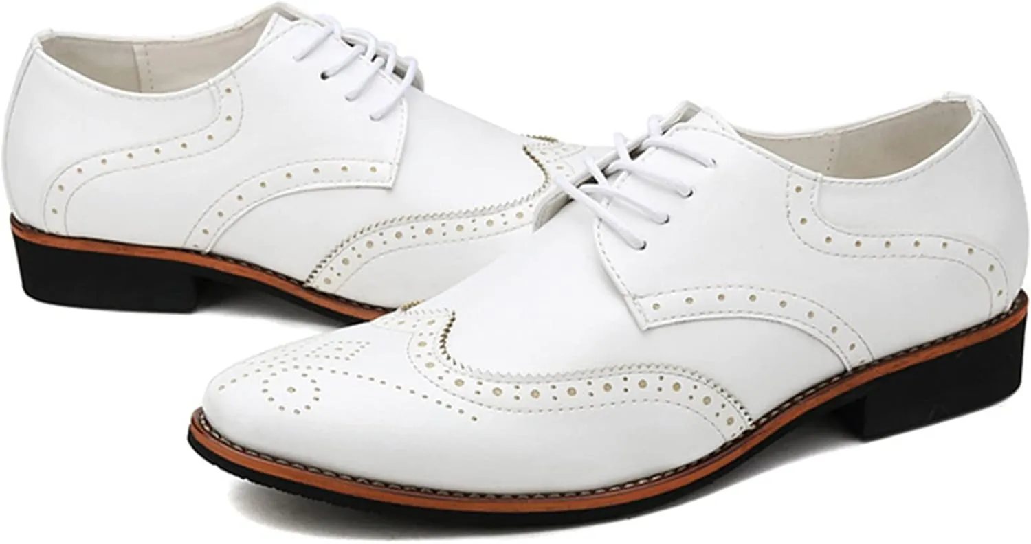 Julymens Men's Microfiber Leather Brogues Dress Shoes Pointed Toe Lace-Up Formal Business Shoes