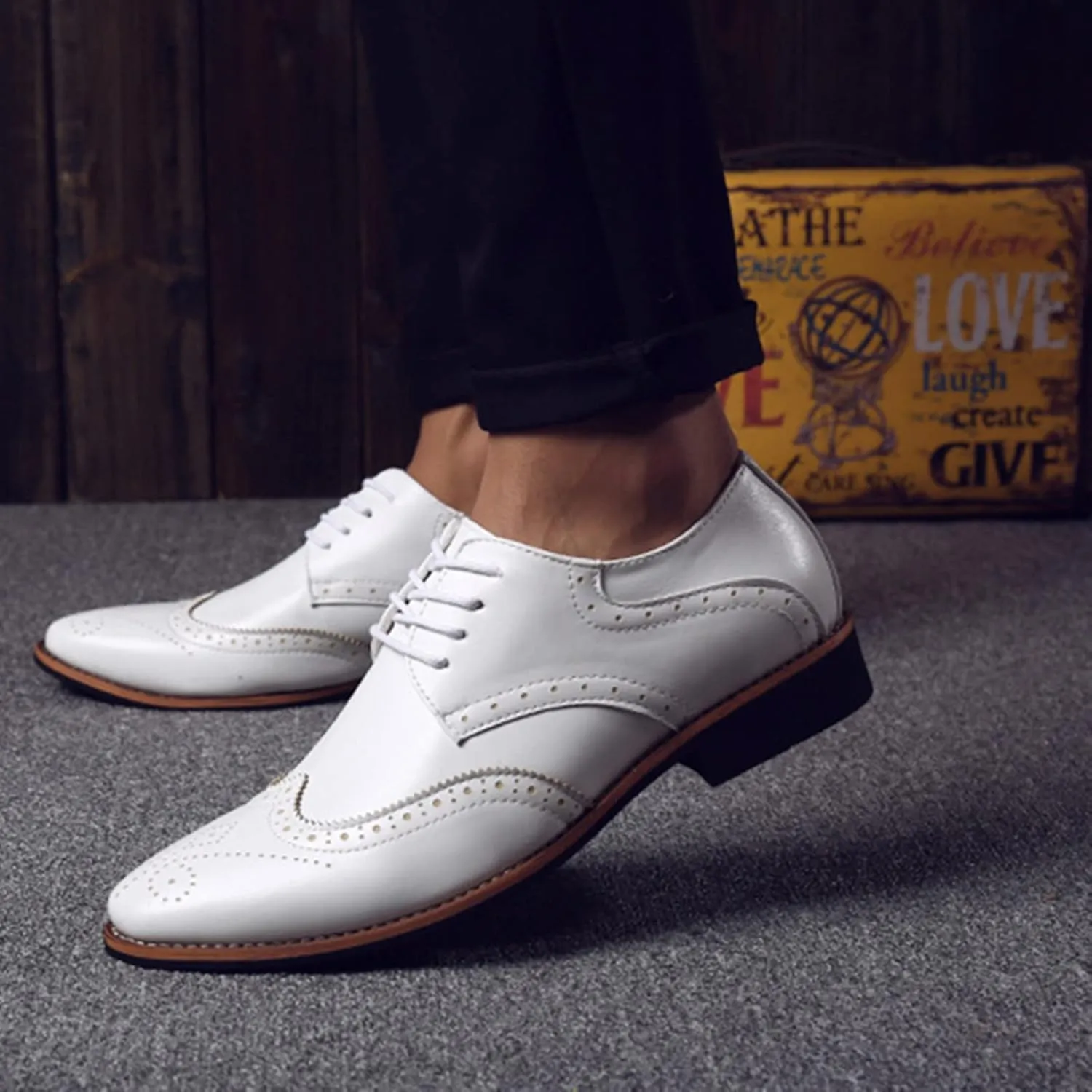 Julymens Men's Microfiber Leather Brogues Dress Shoes Pointed Toe Lace-Up Formal Business Shoes
