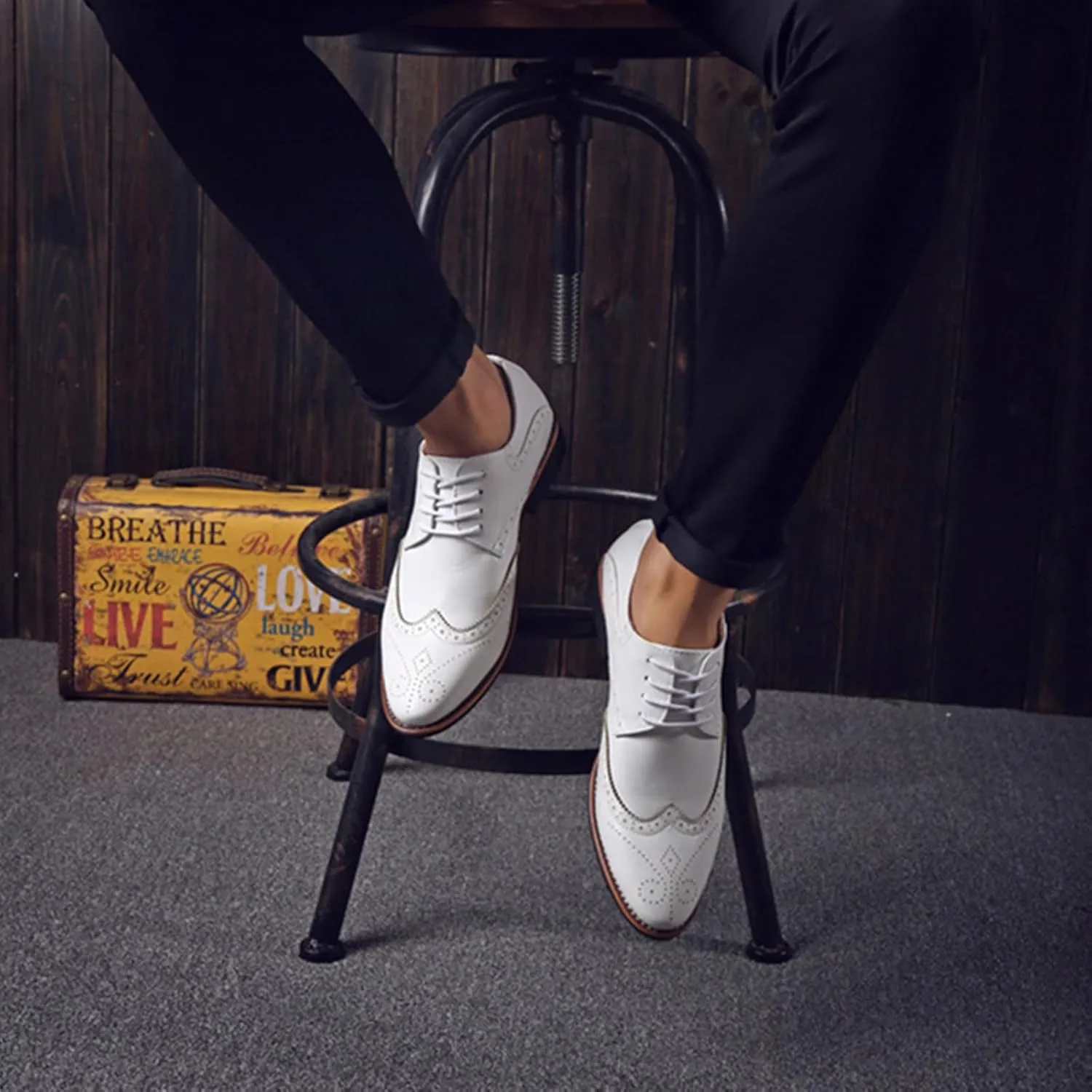 Julymens Men's Microfiber Leather Brogues Dress Shoes Pointed Toe Lace-Up Formal Business Shoes