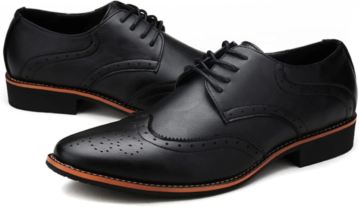 Julymens Men's Microfiber Leather Brogues Dress Shoes Pointed Toe Lace-Up Formal Business Shoes