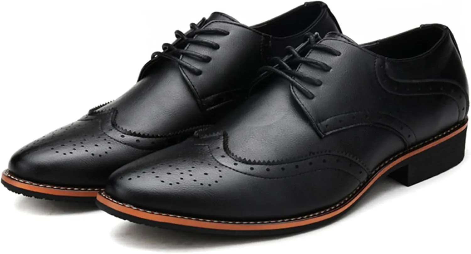 Julymens Men's Microfiber Leather Brogues Dress Shoes Pointed Toe Lace-Up Formal Business Shoes