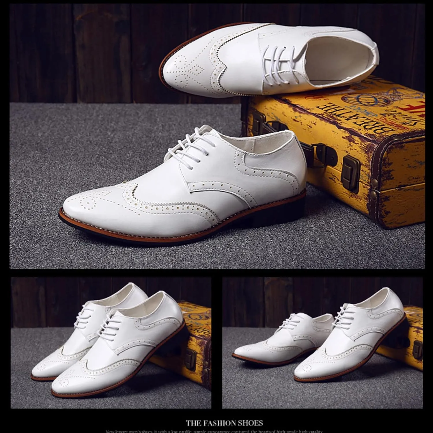 Julymens Men's Microfiber Leather Brogues Dress Shoes Pointed Toe Lace-Up Formal Business Shoes