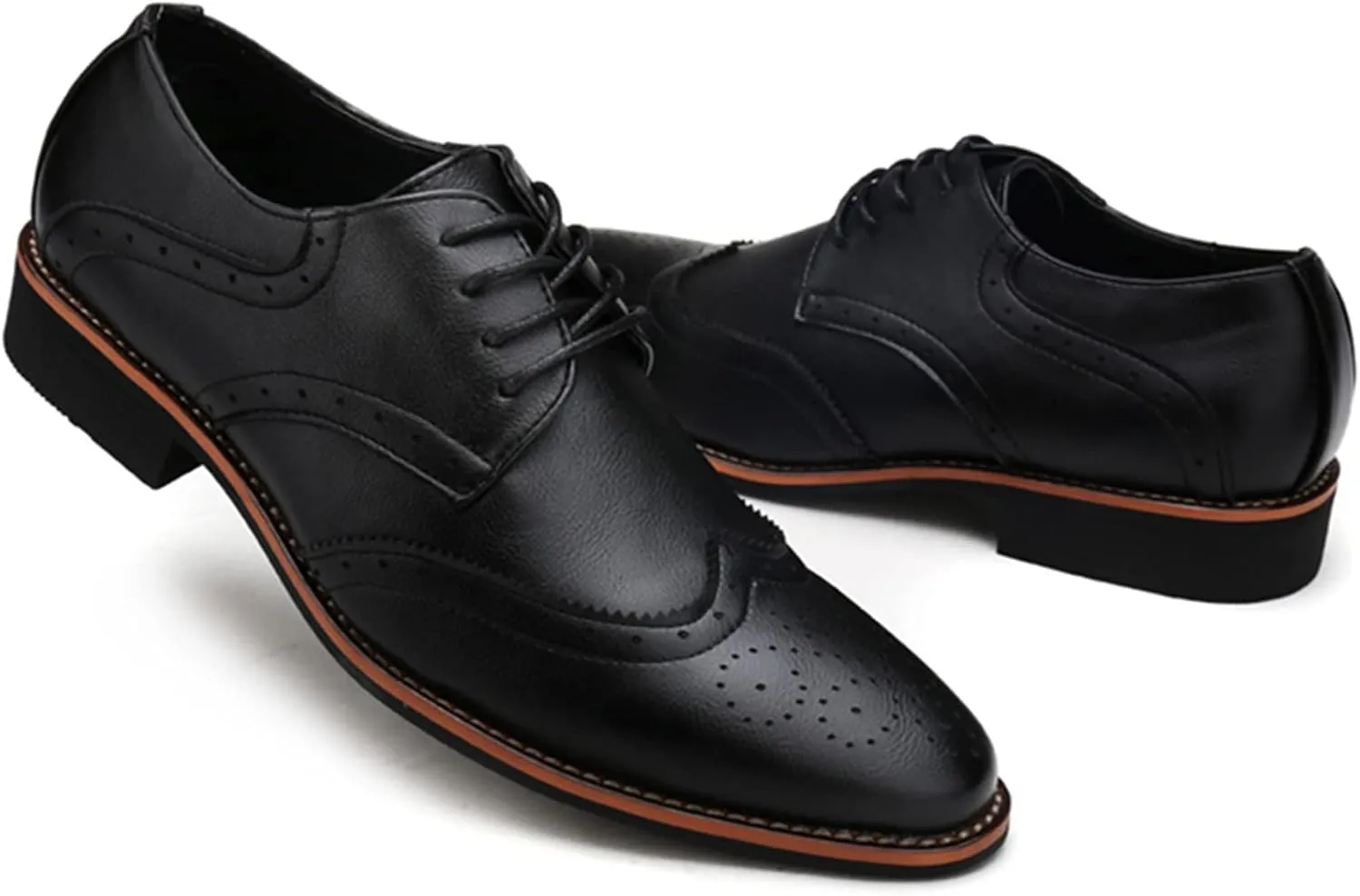 Julymens Men's Microfiber Leather Brogues Dress Shoes Pointed Toe Lace-Up Formal Business Shoes