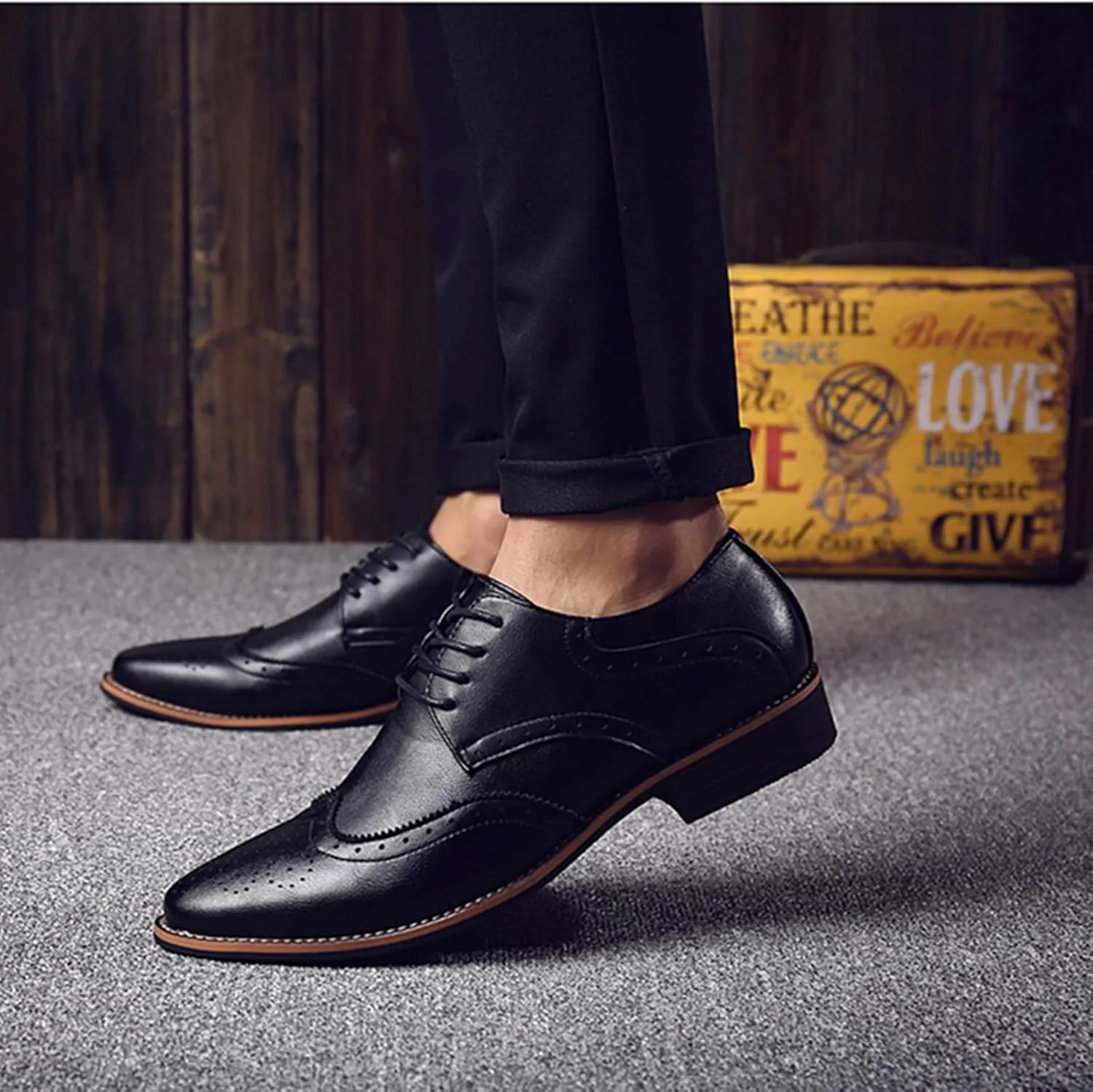 Julymens Men's Microfiber Leather Brogues Dress Shoes Pointed Toe Lace-Up Formal Business Shoes
