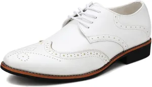 Julymens Men's Microfiber Leather Brogues Dress Shoes Pointed Toe Lace-Up Formal Business Shoes