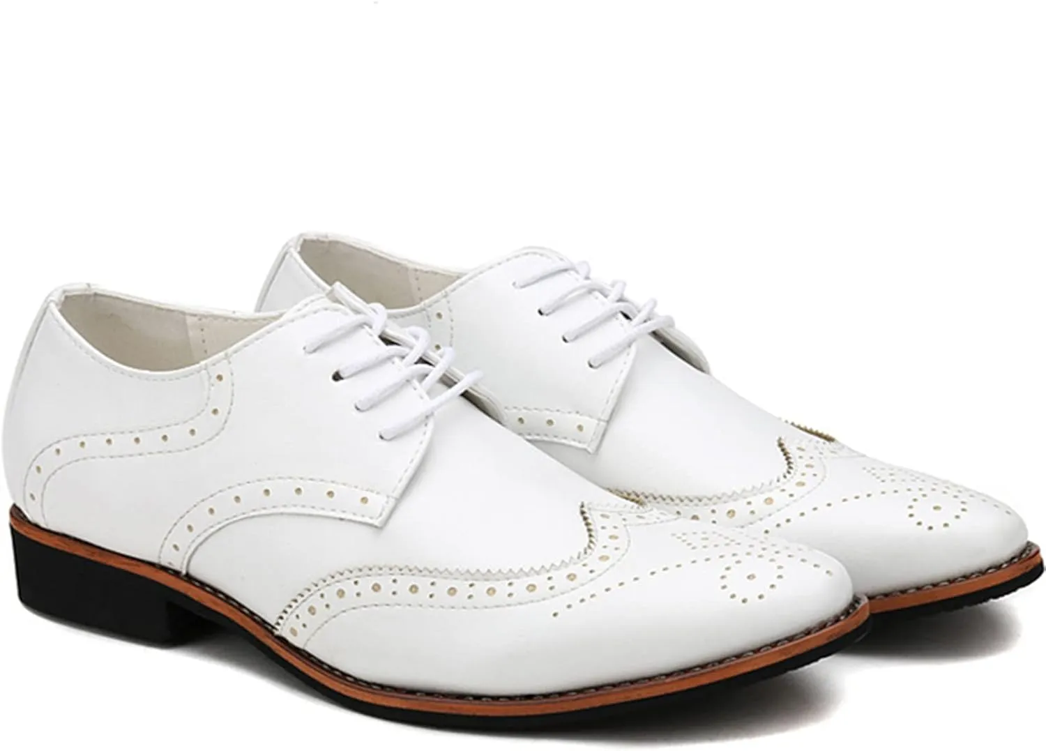Julymens Men's Microfiber Leather Brogues Dress Shoes Pointed Toe Lace-Up Formal Business Shoes
